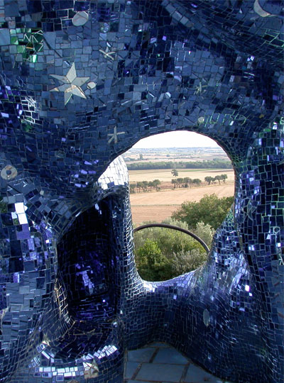 view from within the high priestess at the tarot garden in tuscany, italy