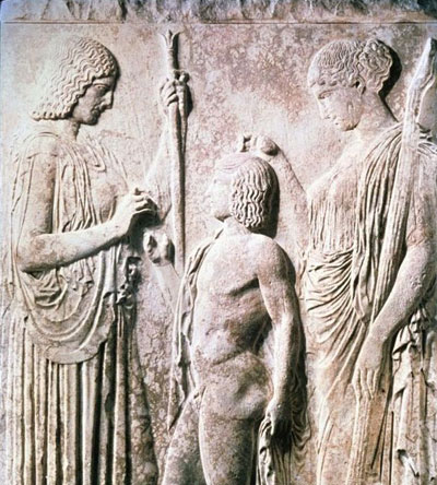 Frieze of Demeter and Persephone consecrating Triptolemus.