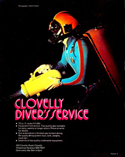 Clovelly diver's service ad from Fathom magazine