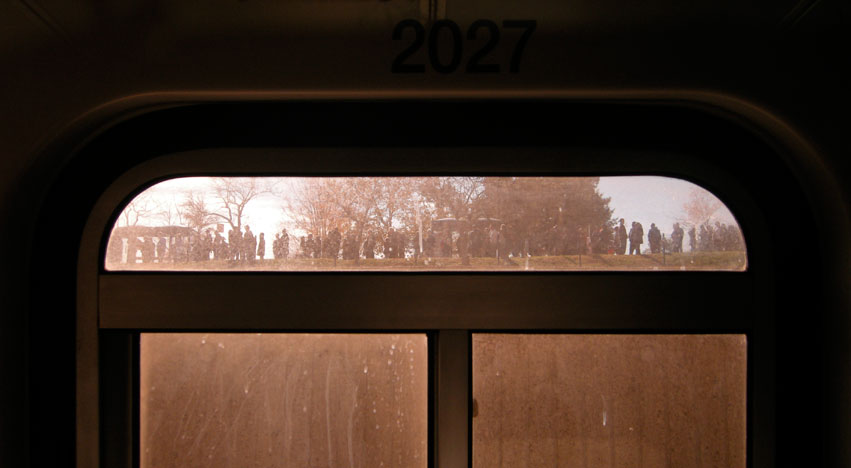 View of the waiting line from inside subway car. Photo by Haoyan of America