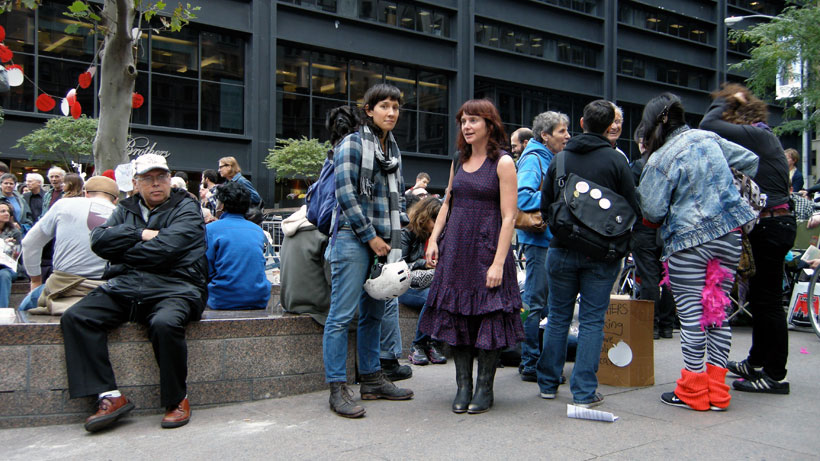 Friend and artist Rachel Higgins with Facsimile editor Alex Cuff at Occupy Wall Street headquarters in Liberty Plaza, photo by Haoyan of America