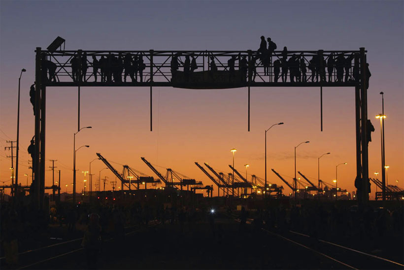 Occupy Oakland protesters at the Oakland docks. Photo by Seng Chen